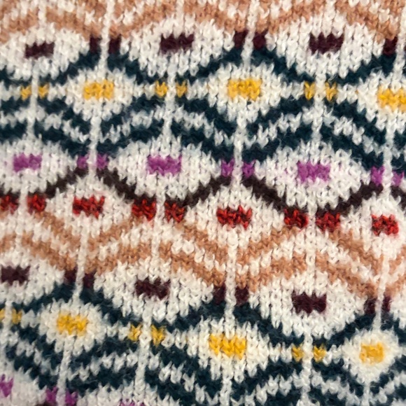 LOFT Cream Multicolor Patterned Ruffle Sleeve Sweater - Picture 3 of 3